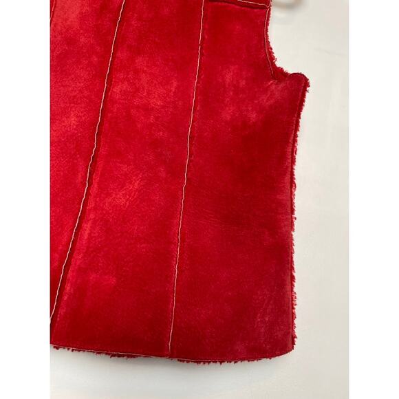 Suede Vest Womens Medium Red Leather Fleece Sleeveless Full Zip Jacket Coat - Picture 13 of 15